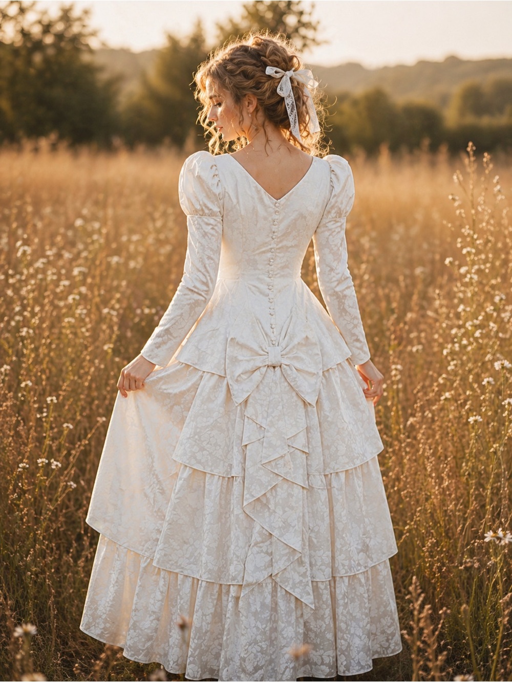Vintage LAURA ASHLEY Ivory Long Sleeve Bridal Coquette Princess Gown Dress